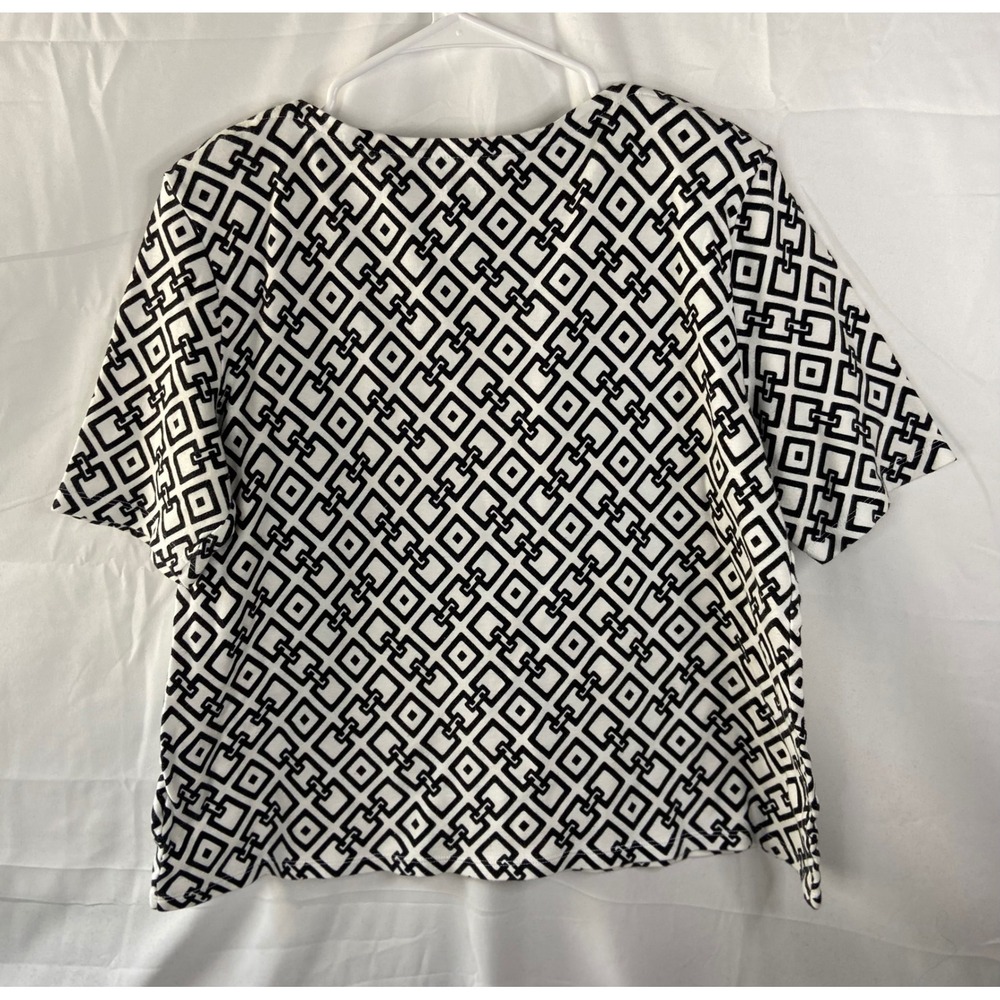 Charter Club Luxury Pima Cotton Top L Black White Geometric Chain Link Print - Picture 10 of 10